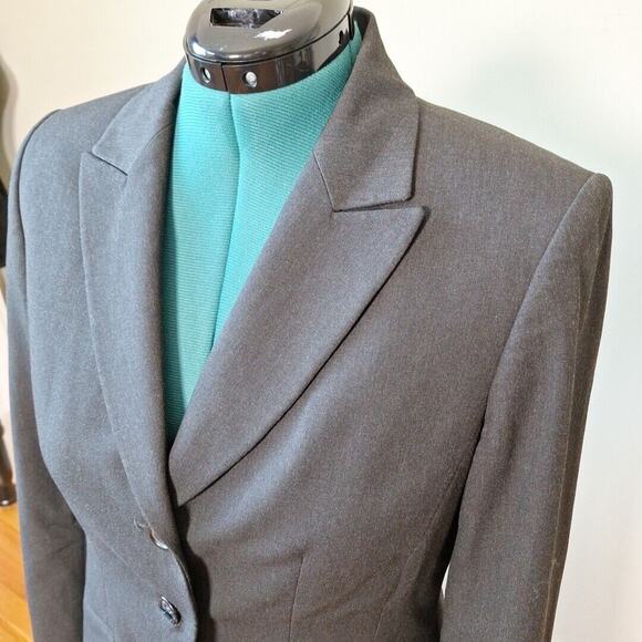 Y2K Charcoal Gray Peak Lapel Blazer Jacket Stretch Women Size 10 Business Casual - Picture 2 of 8